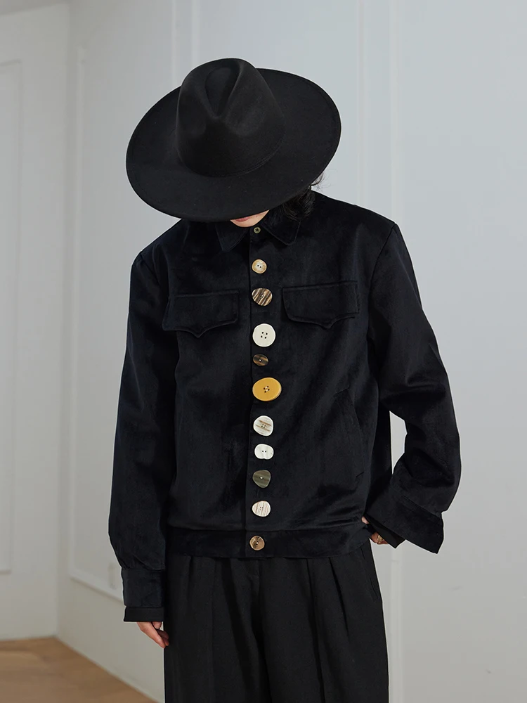 

SHENGPALAE Colored Button Corduroy Cotton Jacket Long Sleeve Black Coat Y2k Clothes 2023 Spring Autumn New In Outerwear 5R1039
