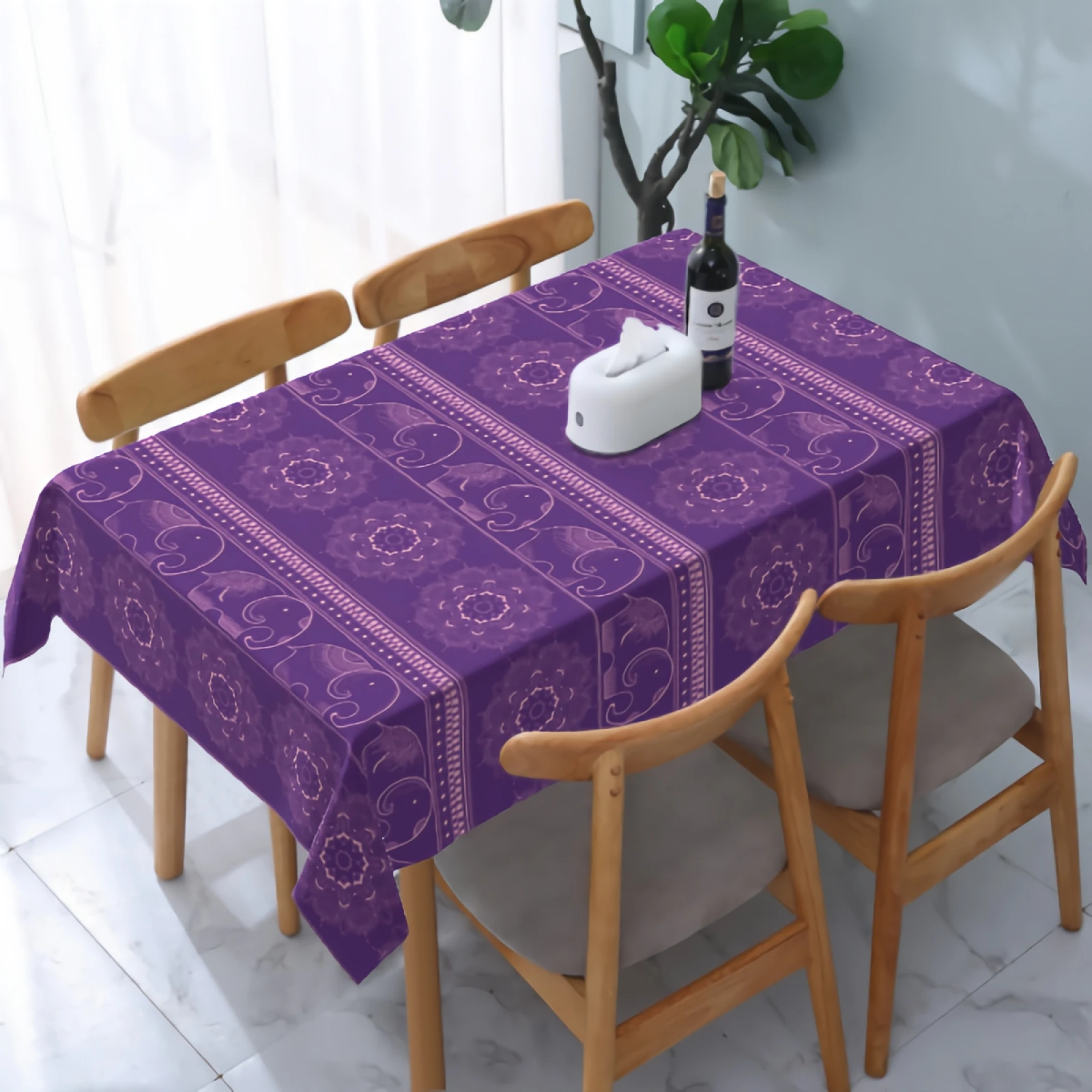 

Boho Elephant Tablecloth Washable Stain and Wrinkle Resistant Water-Proof Table Cloth for Dining Table Party Home Decor 54"x72"