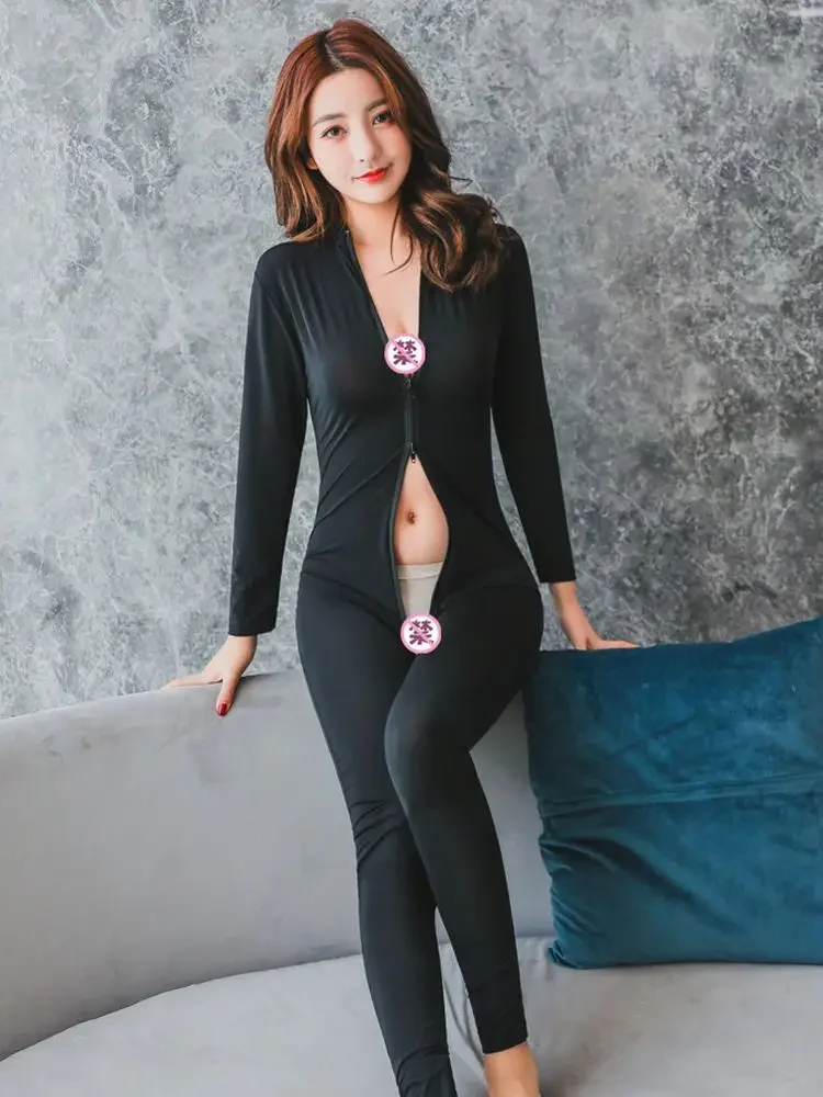 Эластичный комбинезон с длинными рукавами двусторонняя молния боди открытой