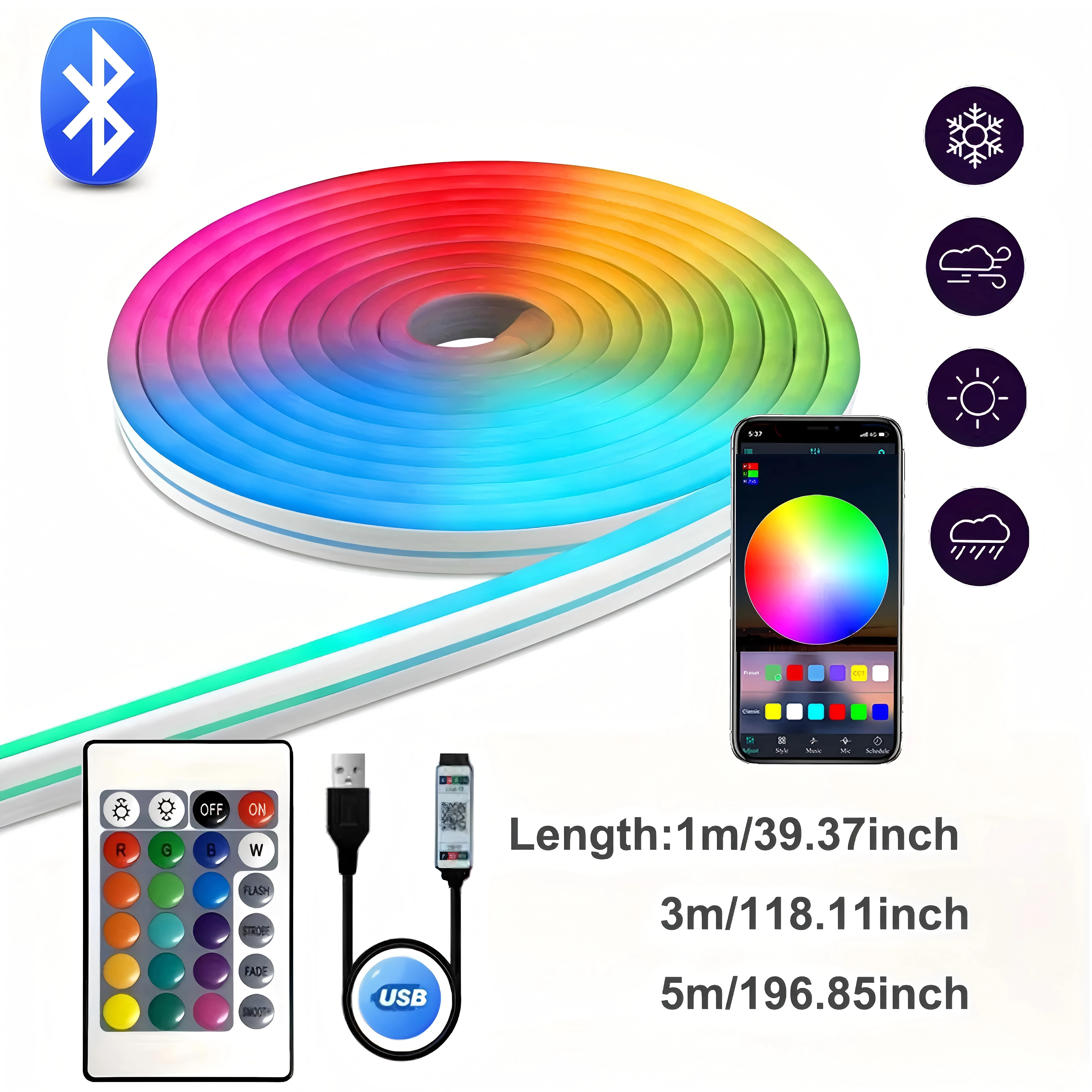 

RGB неоновая светодиодная лента 1/2/3/5 м IP65 Bluetooth