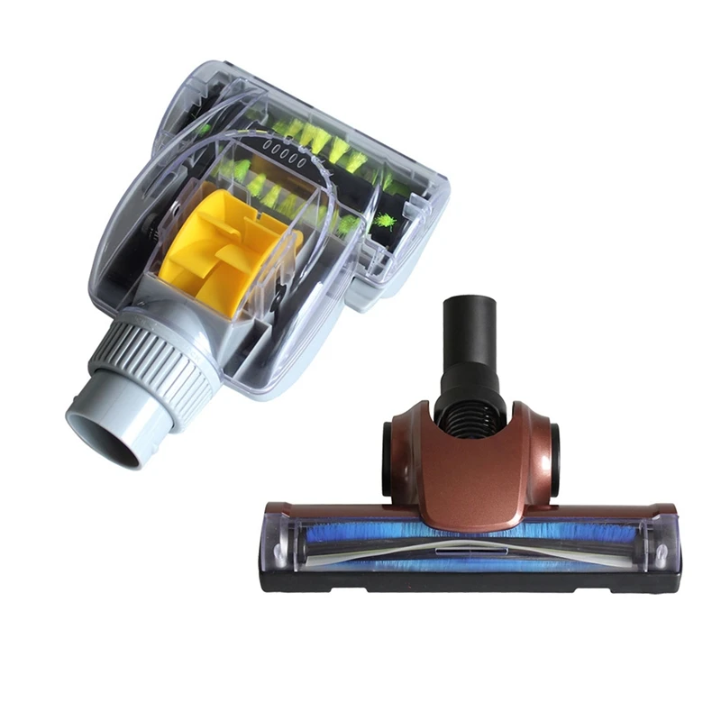 

2 PCS 32Mm Vacuum Cleaner Clear Mites Brush Suction Head For Vacuum Cleaner Accessory, Gray & Brown