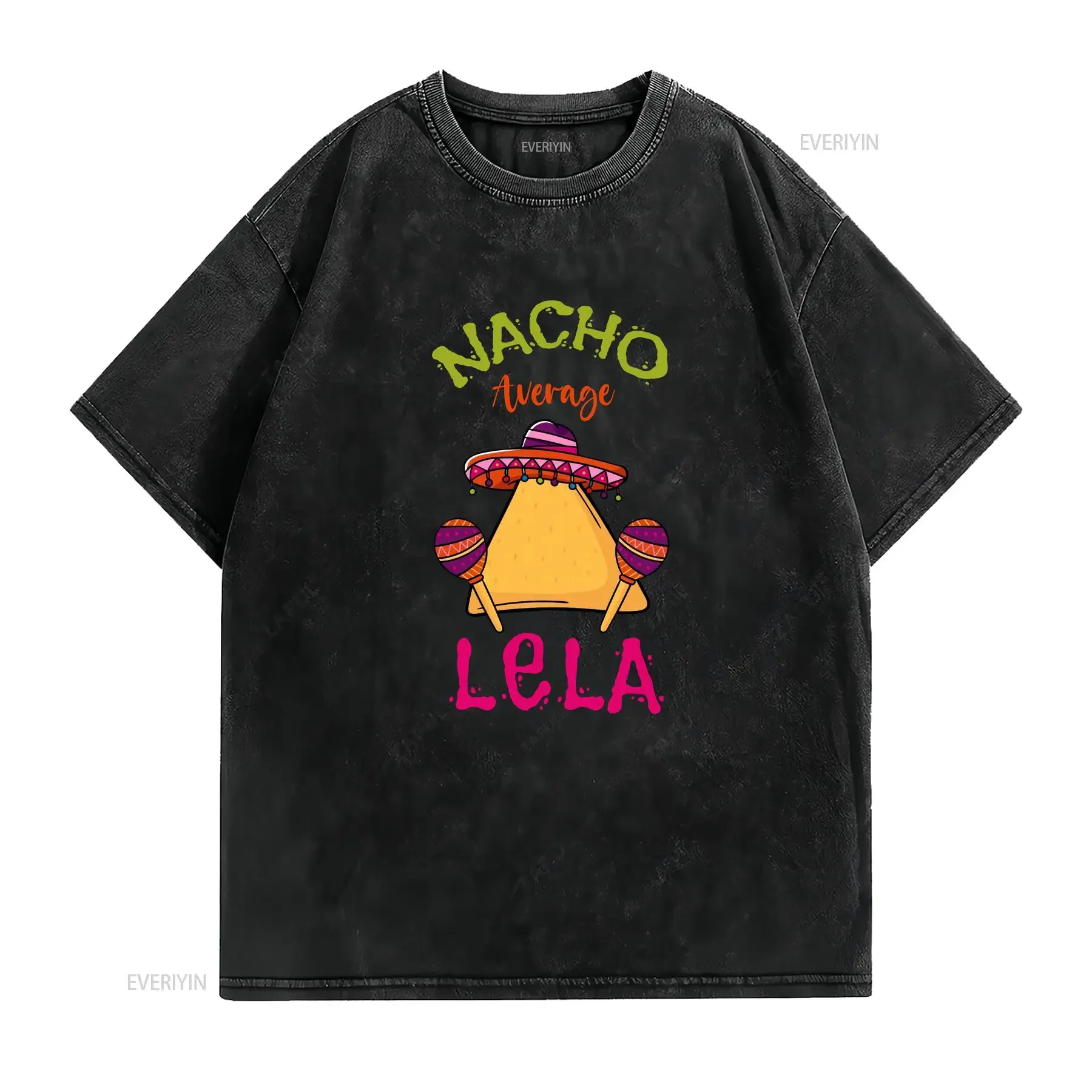 Фото Футболка Nacho Average Lela с дизайном «Синко де Майо» и мексиканскими тако, для женщин, с принтом «Шляпа и Маракасы», винтажная, с эффектом потертости, удобная, дышащая №2