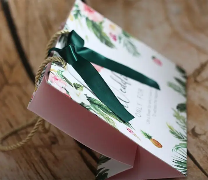 Пакет из крафт-бумаги с фламинго ручкой и лентой бумажные подарочные пакеты для