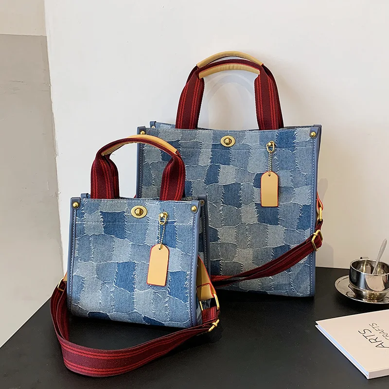

New Women's Fashion Casual Crossbody Bag Foreign Flavour Retro Tide Shoulder Denim Print Color Contrast Handbag Bags for Women