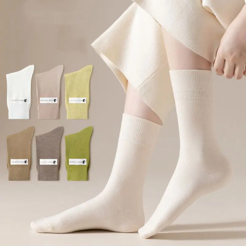 

1 Pair Women Cotton Loose Socks Autumn Winter Knitting Solid Color Long Black Pink Student Girls Stockings