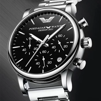 2022 New Fashion Mens Watches Top Brand Luxury Stainless Steel Sports 24 Hours Chronograph Quartz Watch Men Relogio Masculino Other Image