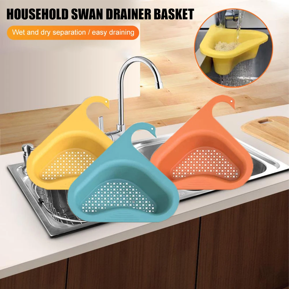 

Kitchen Sink Drain Basket Durable Swan-Shaped Hanging Sink Strainer Fruit and Vegetable Drain Rack Kitchen Bathroom Accessories