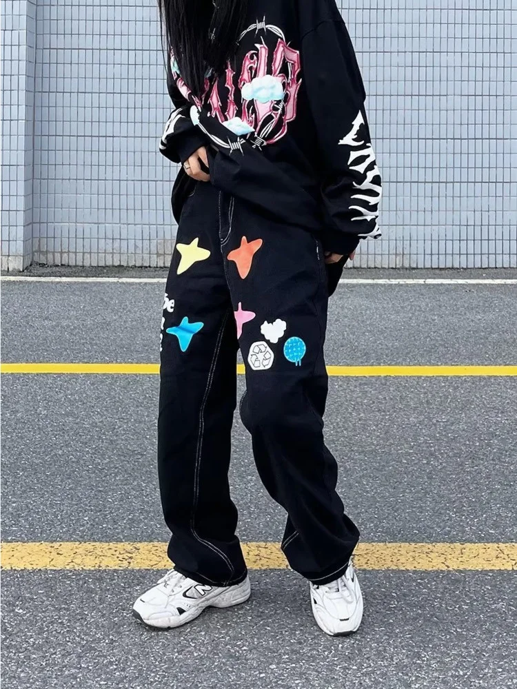 

Fashionable printing, versatile zipper, lazy youth, fashionable women jeans, winter straight leg jeans