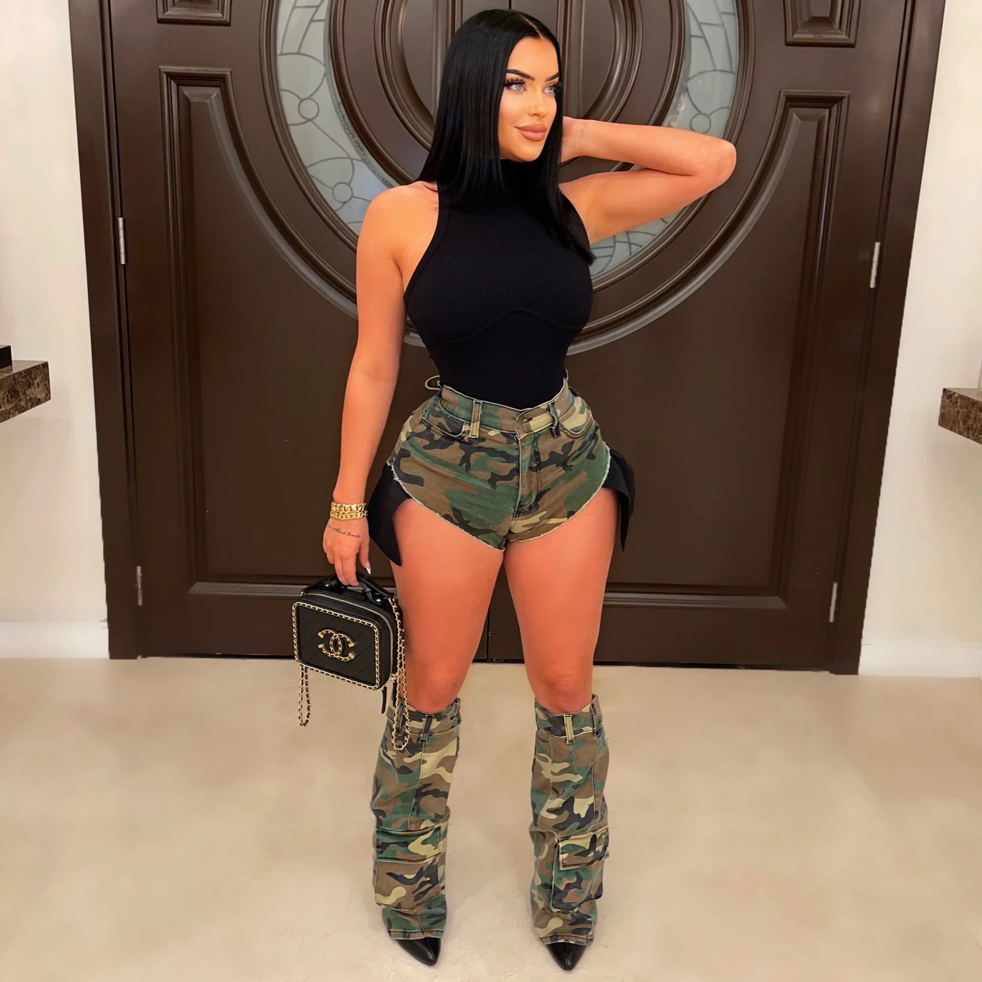 

Sexy Y2K Streetwear Shorts Cargo Pants 2 Piece Sets Womens Outfits Fashion Camouflage Legs Set Zip Fly Summer High Waist Trouser