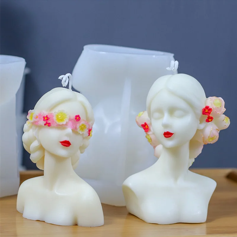 Silicone Candle Mold Girl Flower For Carving Art Aromatherapy Plaster Home Decoration Portrait Sculpture Gift Resin Moulds