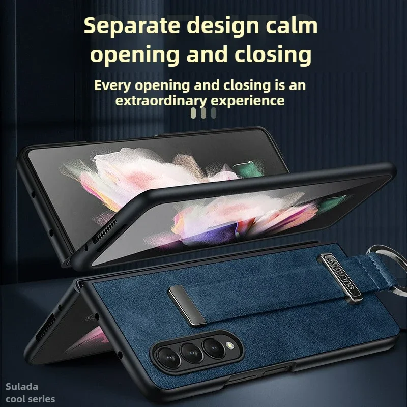 Фото Роскошный кожаный чехол-держатель для браслета для Samsung Galaxy Z Fold 6 5 4 3, силиконовый матовый чехол «все включено», защитный чехол от падения №5
