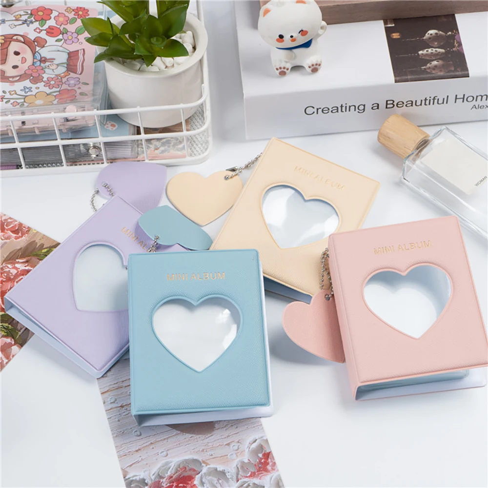 

3-inch Heart Hollow Photo Album Cute Solid Color Photocard Holder Book Album Sweet Card Book Storage Album with Hanging Chain