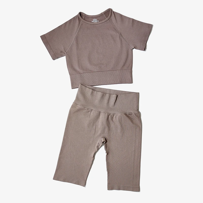 WAREBALL Seamless Yoga Set Women 2pcs Crop Top T-shirt High Waist Shorts Gym Clothes Sport Suit Workout Outfit Sport Wear