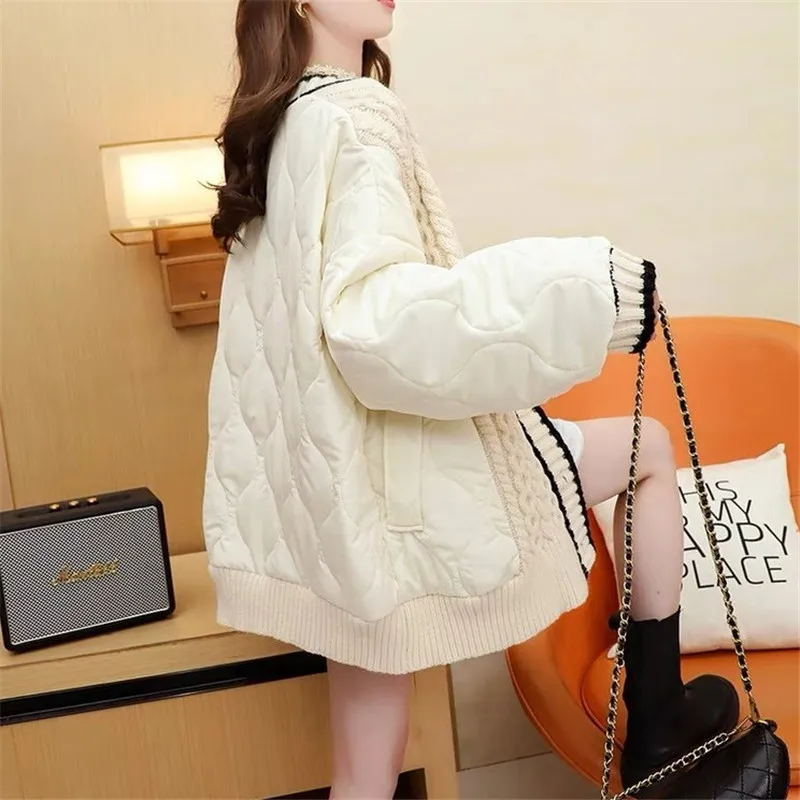 Autumn and Winter New Splicing Fashion Sweater Loose Lazy Style Thickened Knitting Cardigan Simple Jacket Winter Coat