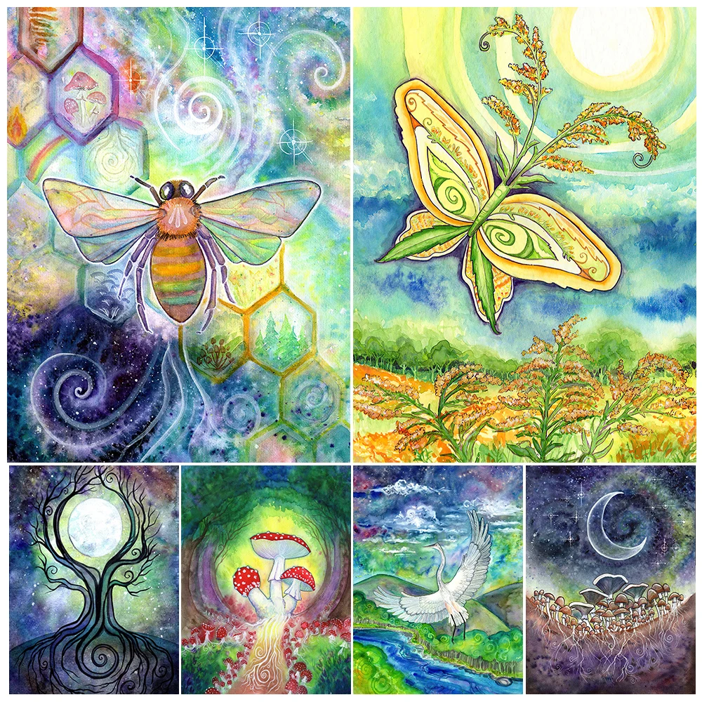 

Mysterious Animals And Plants In The Dream Forest Wall Art Canvas Painting Magic Mushroom And Wicca Moon Art Poster Print Decor