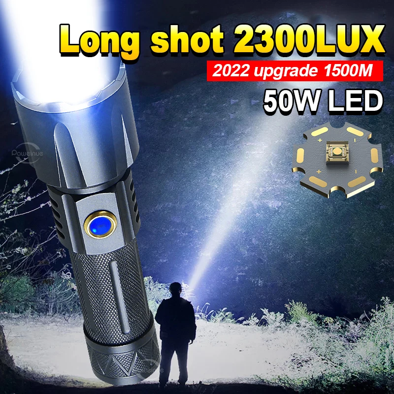 

New White Laser LED Flashlight USB Recharge Flash Light 1500M High Power LED Flashlight Zoom Tactical Lantern Long Shot Torch