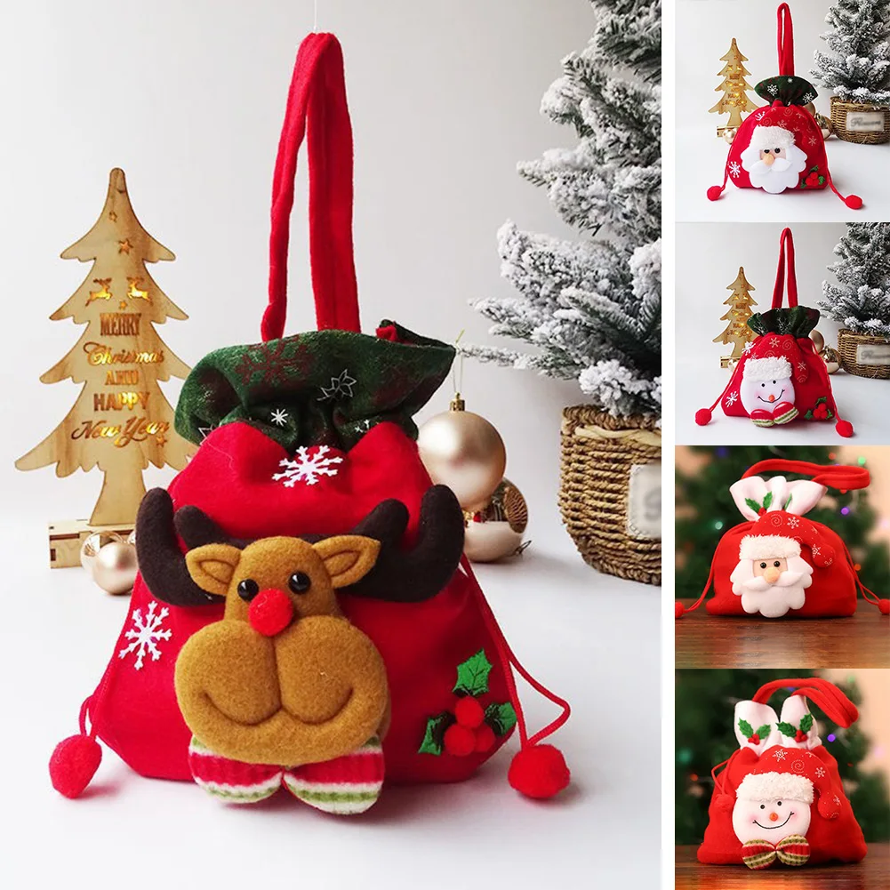 

2022 New Christmas Santa Sack Children Xmas Gifts Candy Stocking Bag Exquisite Santa Claus Printed Linen Christmas Candy Bag
