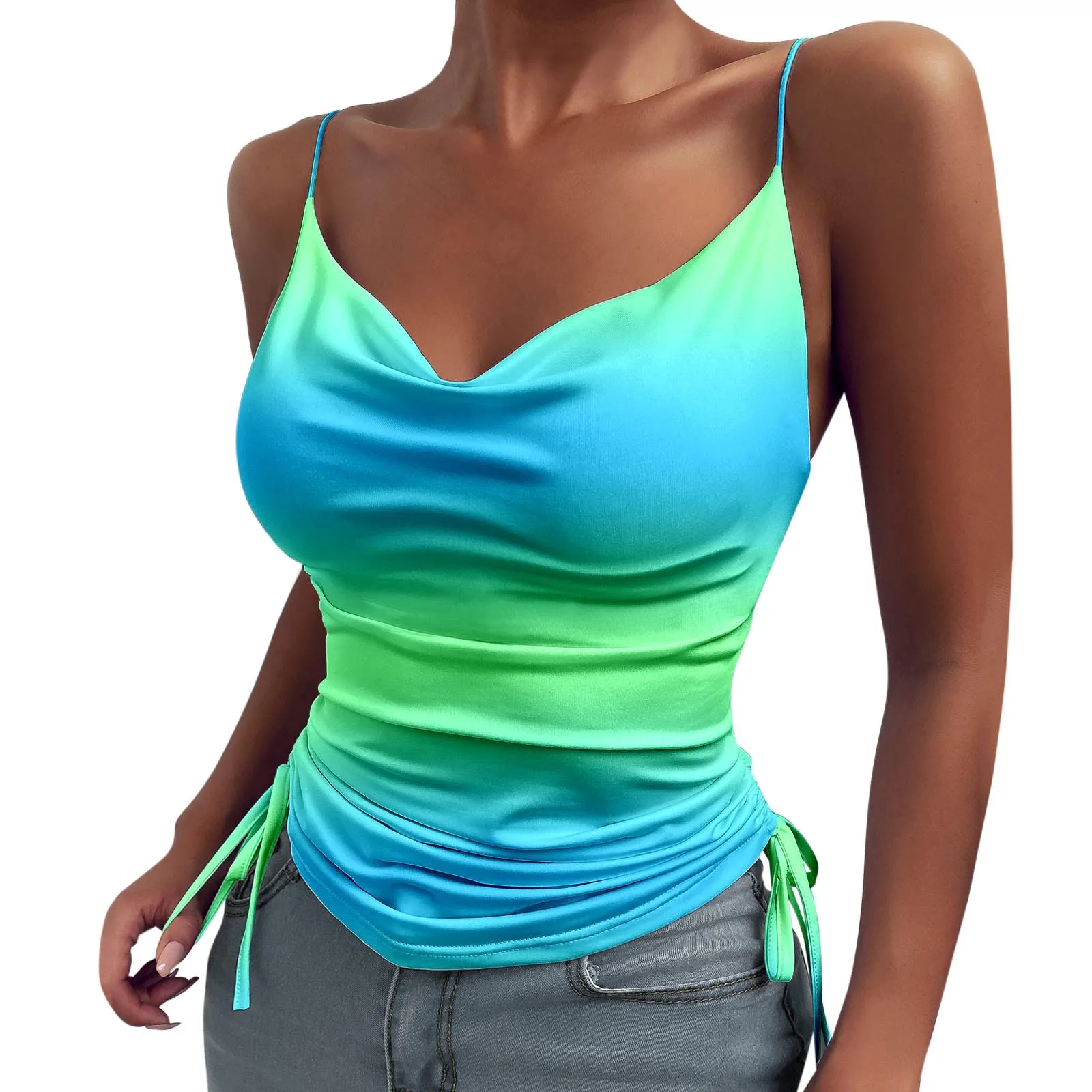 

Майка женская летняя плиссированная с V-образным вырезом и принтом