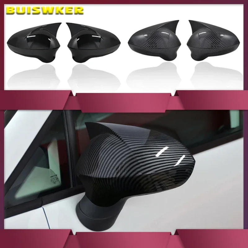 

For Seat Ibiza Mk4 6J Rear Mirror Cover Bright Piano Black View Case Protector Cap 2009 2017 ABS Plastic 2 Pcs FR Bat Style