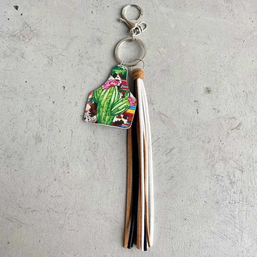 Брелок для ключей с рисунком коровы Западная ферма животное корова ярлык и