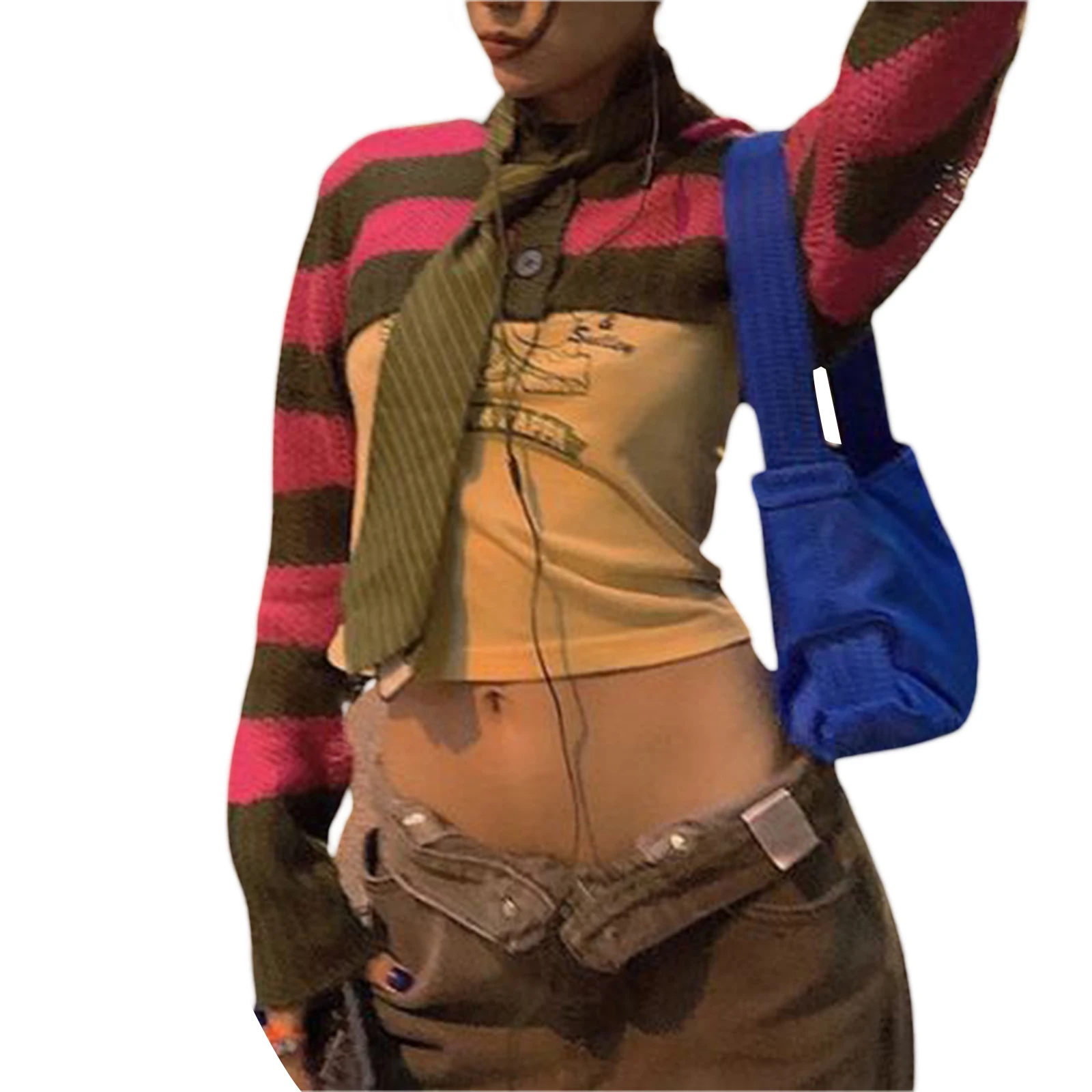 

Colorful Patchwork Stripped Cropped Smock Top Fashion Vintage Summer Y2K Knitwear Chic Cute Button Up Women Shirts