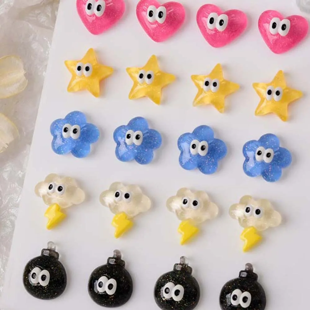 

5Pcs Kawaii Cartoon Nail Charm Star Love Hearts Cloud Figure Nail Part Resin Nail Art Drills for Manicure Nail Supplies