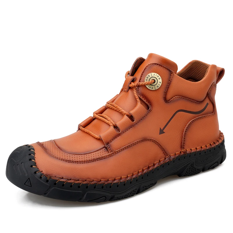 

New men's shoes autumn non-slip comfortable ankle boots hand stitched casual men's loafers soft bottom breathable flat shoes