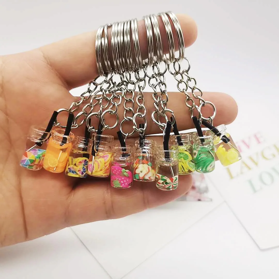 

Fun Simulation Fruit Tea Keychain Creative Mini Milk Tea Drink Key Ring Personality Cute Backpack Car Pendant Gift for Friends