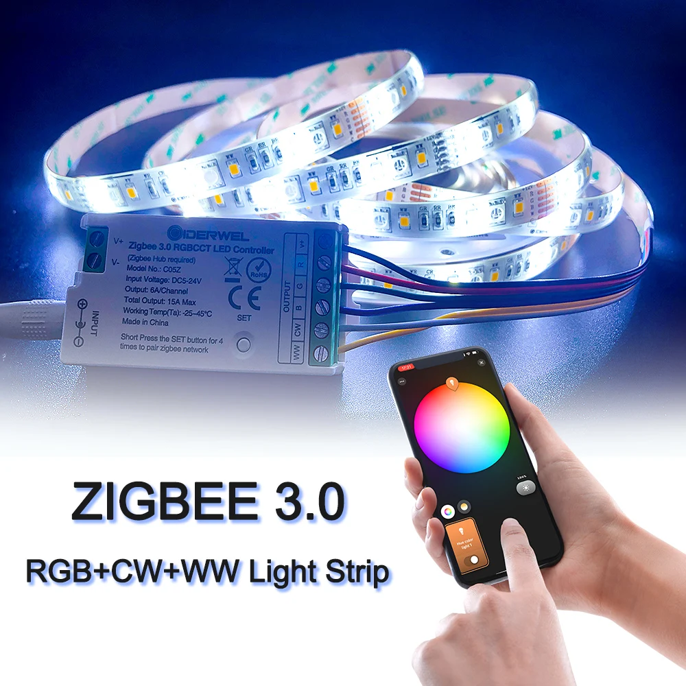 Smart LED Strip Light Zigbee 3.0 Controller RGB/CW/WW Color Changing Work with Zigbee Hub and Echo Plus dimmable Ambient Light