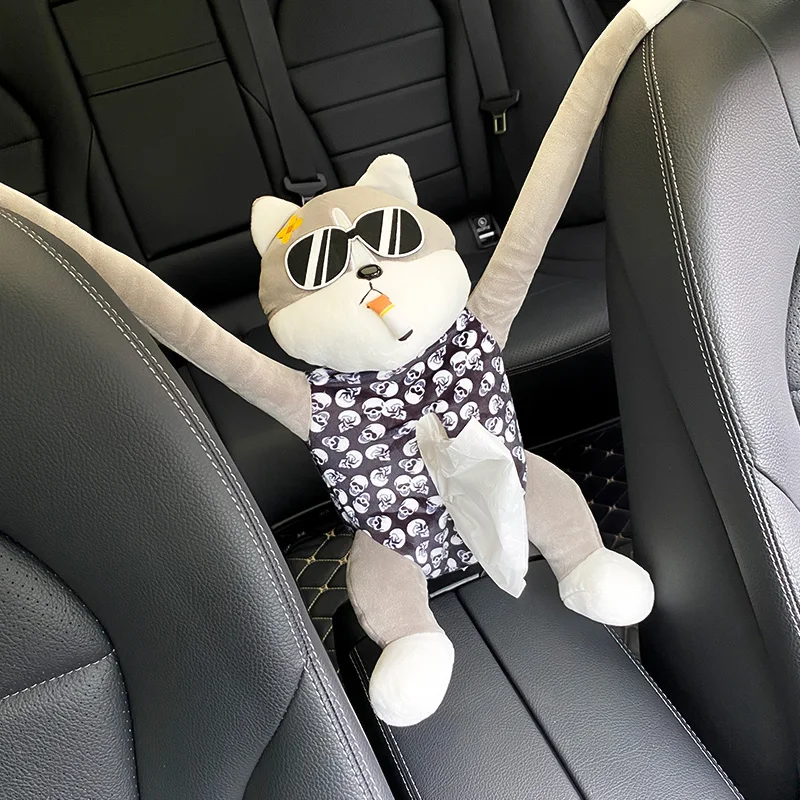 

Car Tissue Box Hanging Creative Husky Doll Doll Tissue Bag Car Seat Back Armrest Pad Drawing Paper Box