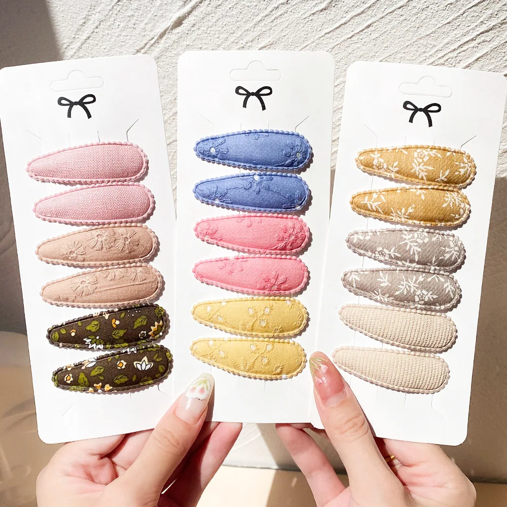 

6Pcs/Set Sweet Flower Hair Clips For Kids Girls Catton Hairpins Embroidered Print BB Clips Barrettes Headwear Hair Accessories