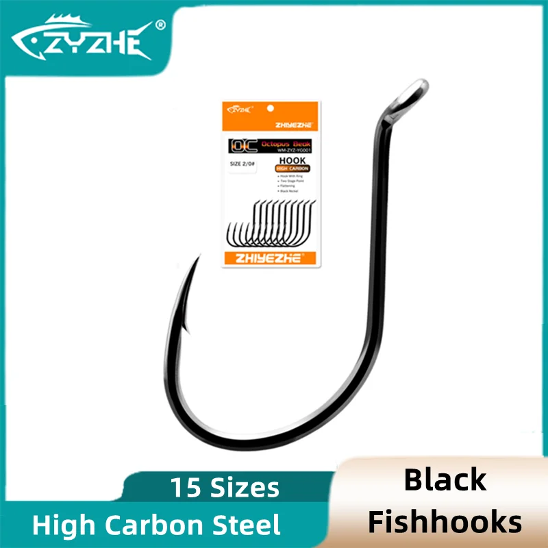 

ZYZ Fishing Hooks High Carbon Steel 15 Sizes Fishing Accessories Saltwater or Freshwater Sharp Barbed Carp Octopus Fishhooks