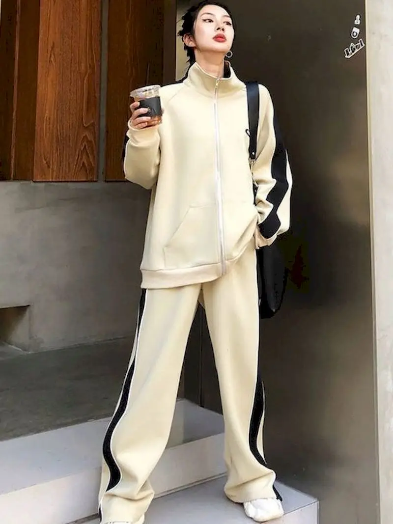 

Harajuku Sportswear Embroidery Suit Female Spring Autumn Tide Student Korean Version Loose Fashion Casual Running Two-piece Suit