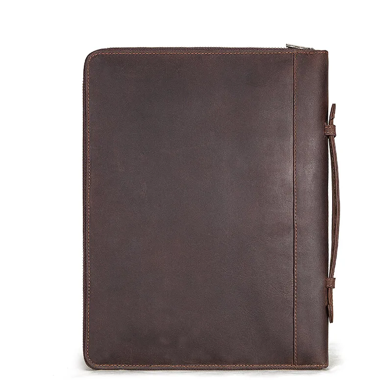 New Style Genuine Leather Portfolio For iPad Pro Retro Portable Business Journal Document A4 Cover Bag Multifunction Briefcase