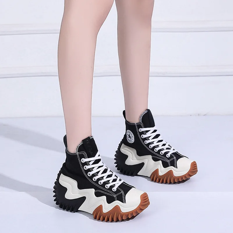 

2022 Autumn Winter New Wave Thick-soled Female Shoes Women's High-top Front Lace-up Casual Sports High-end Trendy Short Boots
