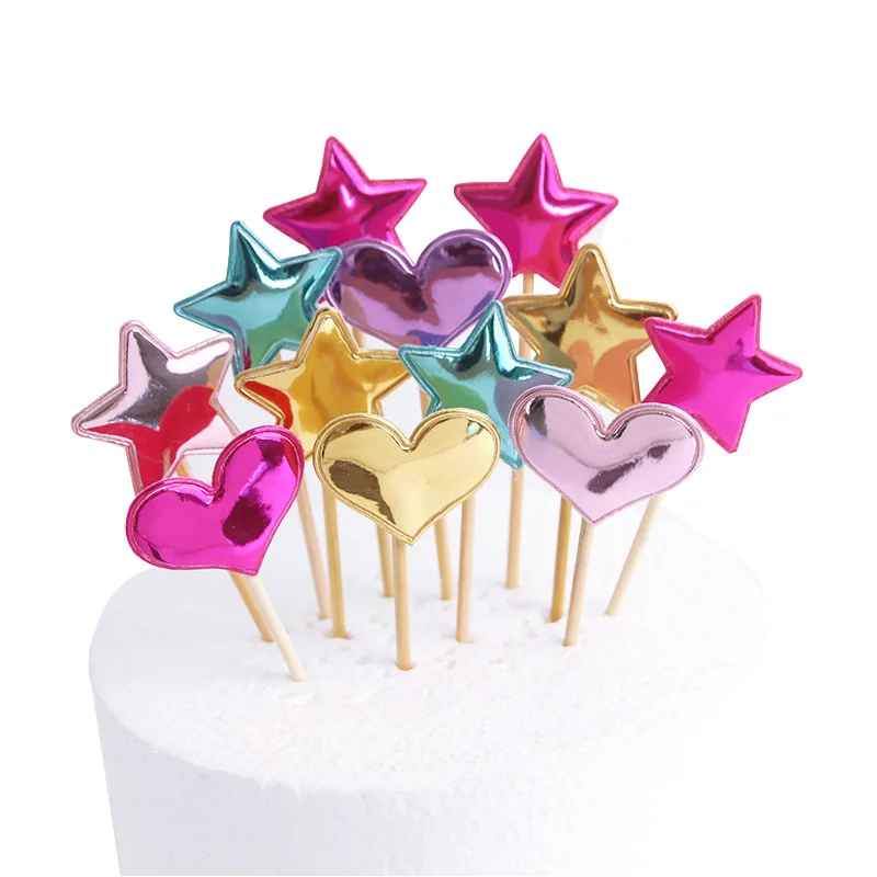 

50pcs Star Cake Topper Heart Wedding Boy or Girl Crown Children Birthday Party Decoration for Kids Princess Cupcake Toppers