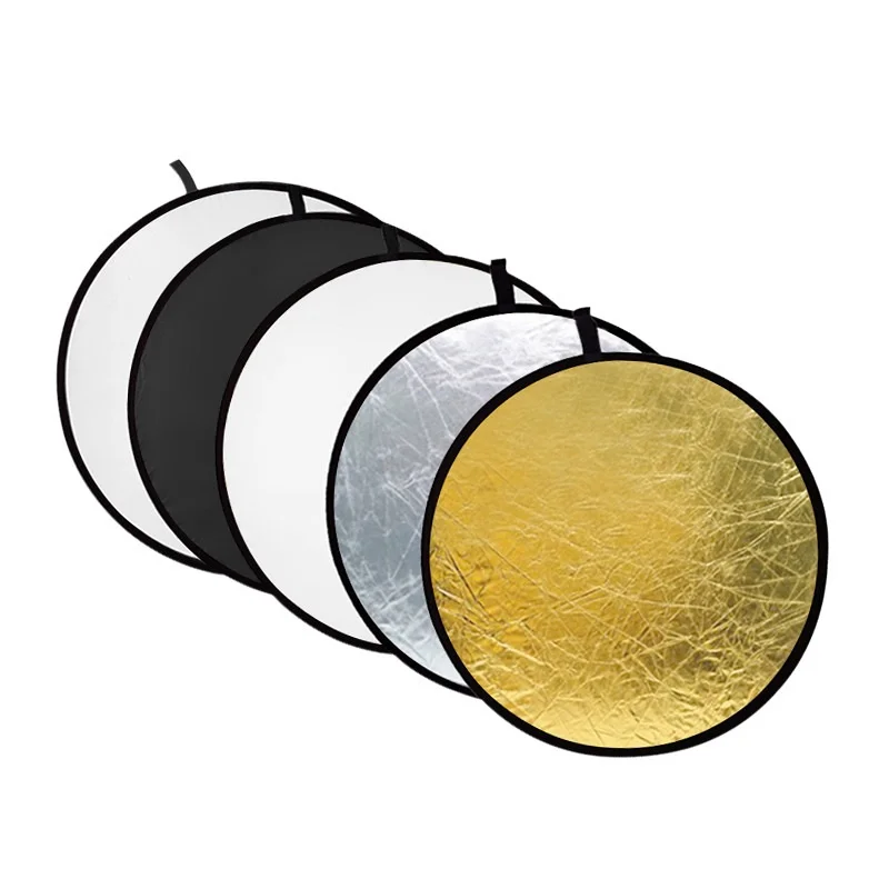 

60cm 5 in 1 gold silver white black translucent New Portable Collapsible Light Round Photography/Photo Reflector for Studio