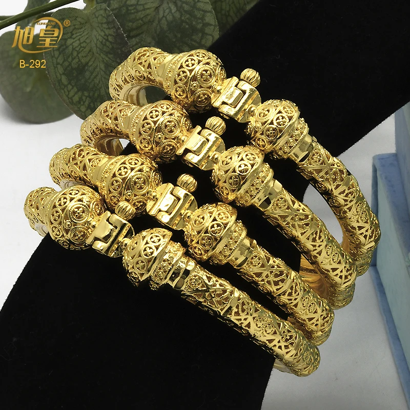

XUHUANG New Luxury Style Gold Plated Bangle Bracelet With Screw Button For Anniversary Banquet Arab Charm Jewelry Gift Wholesale