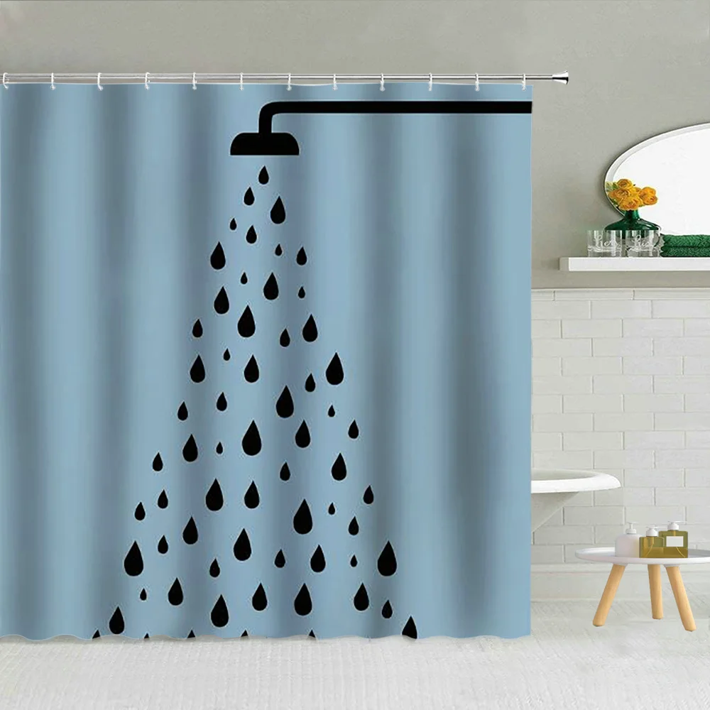 Simple Black White Raindrop Shower Curtain Geometry Water Droplets Pattern Polyester Fabric Bathroom Hanging Curtains Home Decor