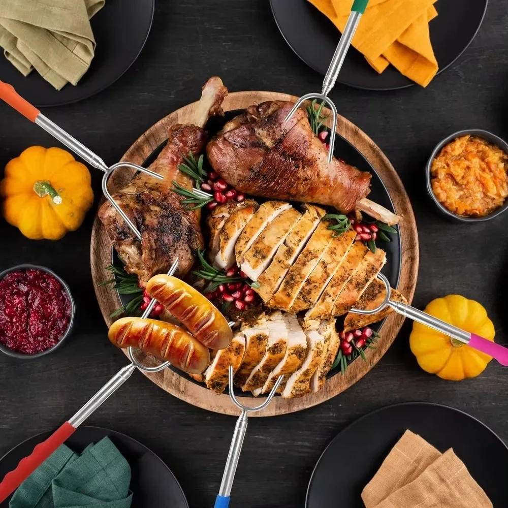 6 шт. телескопические вилки для барбекю палочки запекания зефира раздвижные