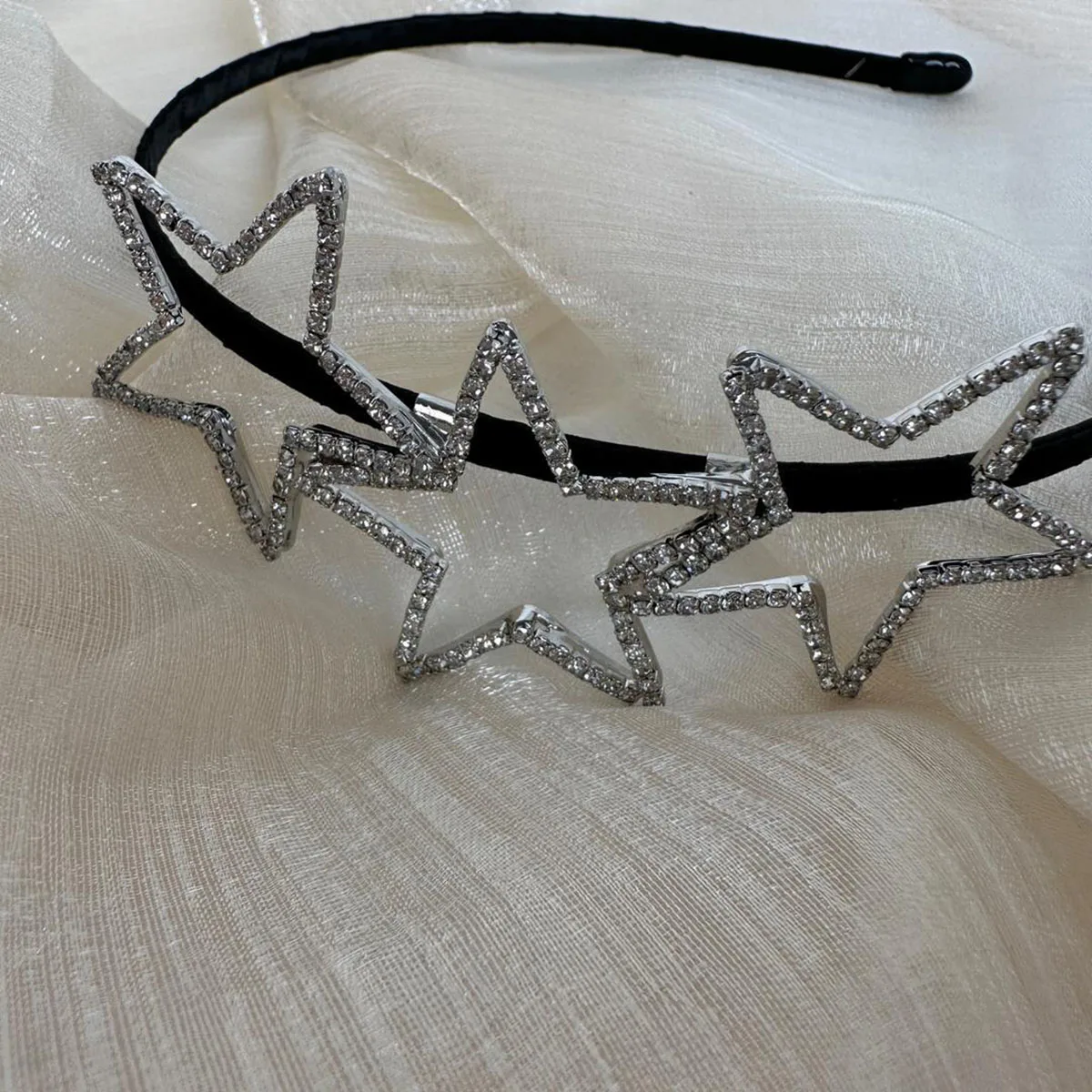 

Women Korean Metal Shiny Star Black Headband Silver Color Light Luxury Rhinestone Niche Design Hair Band Hair Accessories