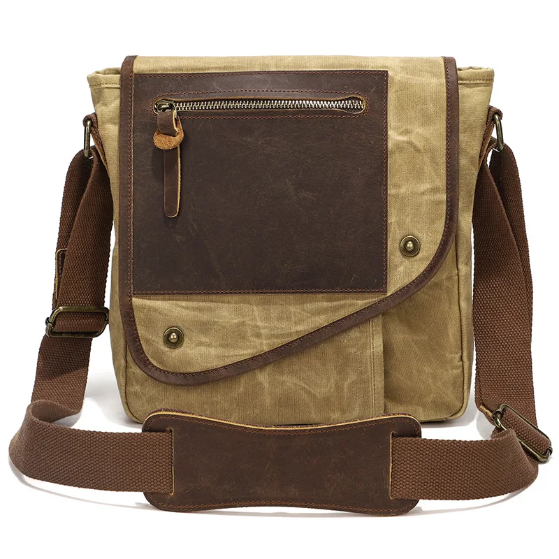 Vintage Men's Oil wax canvas waterproof crossbody bag Outdoor Casual shoulder bag