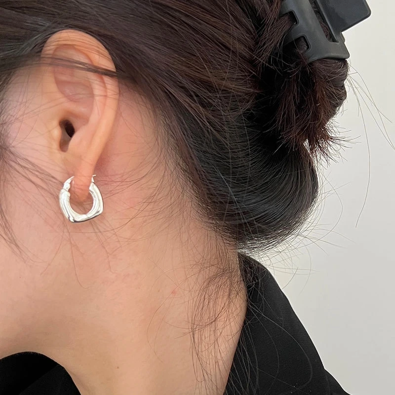 Silvology Real 925 Sterling Silver U Shape Hoop Earrings for Women Glossy Geometry Stylish Sleeper Earrings Minimalist Jewelry