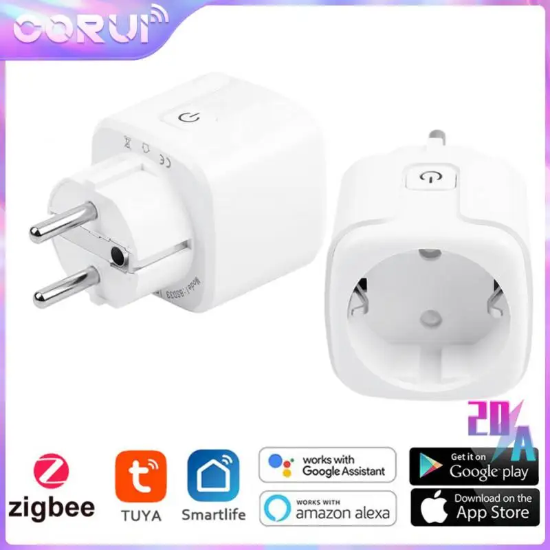 

Corui Tuya ZigBee 20A Smart Plug Socket EU Standard Wireless Remote Control Power Monitoring Smart Home With Alexa Google Home