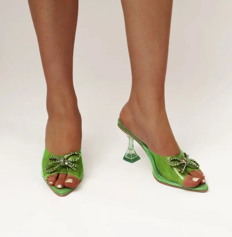 

Luxury Butterfly-knot Slippers Crystal Cup high-heeled Sexy Casual Shoes Plus Size 35-43 Women Open Toe Slippers