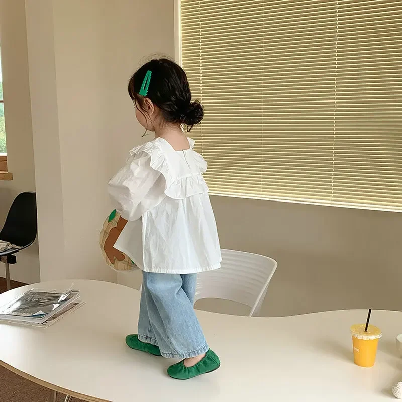 Новые джинсы для девочек от 2 до 6 лет детские свободные широкие брюки однотонные