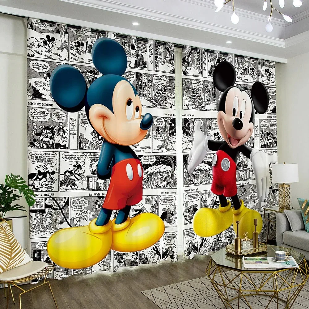 Disney-cortina opaca de Mickey y Minnie Mouse para habitación de niños, cortinas decorativas de baño, regalos para niños