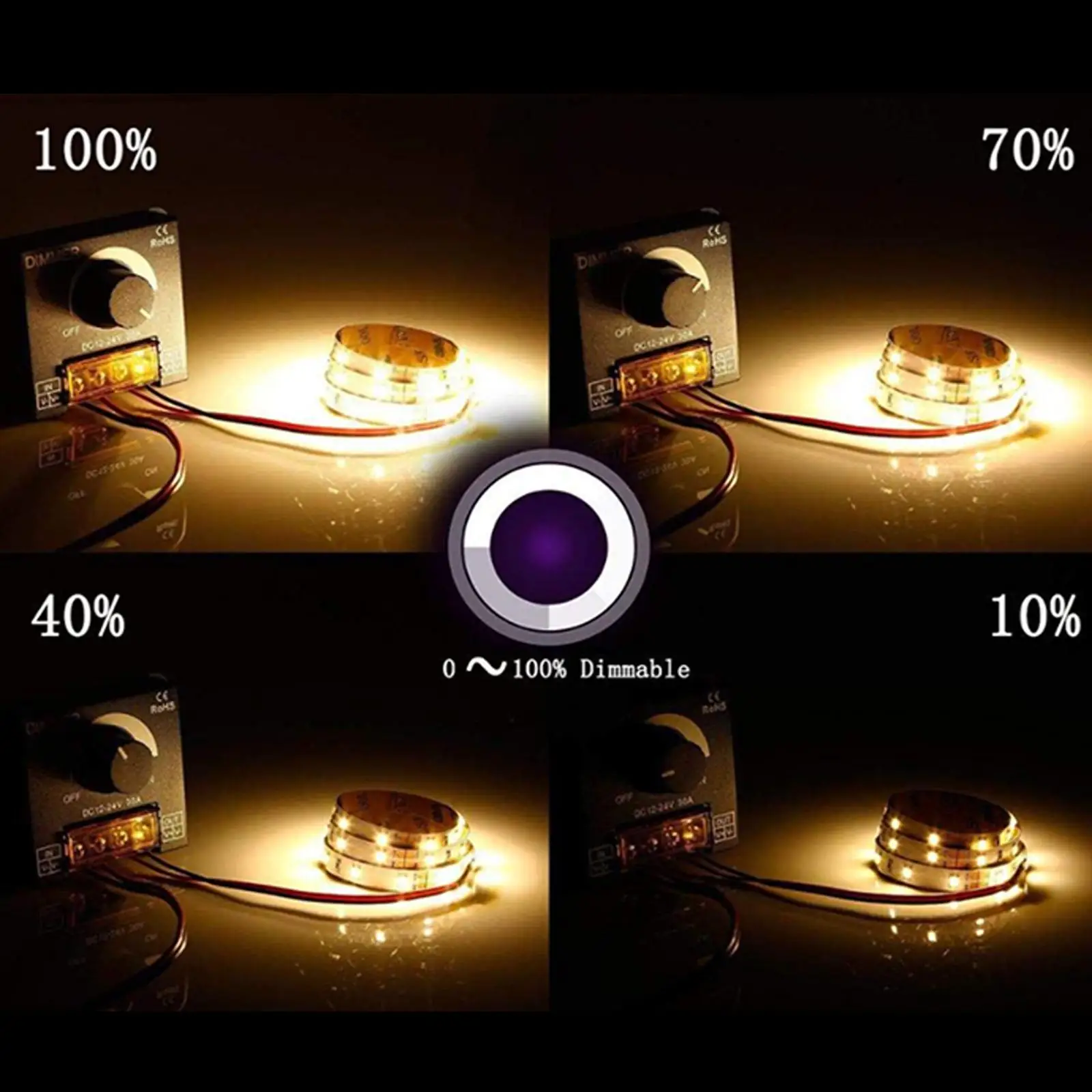

LED Light Strip Dimmer DC 12V-24V 30A for Single Color Light Ribbon Aluminum Housing Knob Adjust Brightness on/Off Switch