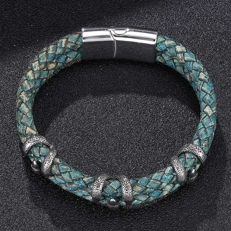 Винтажные ювелирные изделия мужской кожаный браслет из нержавеющей стали