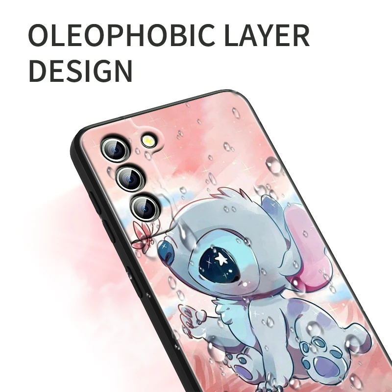 Disney Cute Stitch For Samsung Galaxy S22 S21 S20 FE Ultra Pro Lite S10 5G S10E S9 Edge Plus Black Soft Phone Case Funda Capa